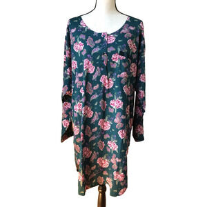 Vintage Lingerie Cacique Women's Night Shirt Pajama Green Floral Satin Large New
